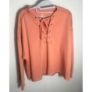 aerie coral sweater with tie front‎ size small